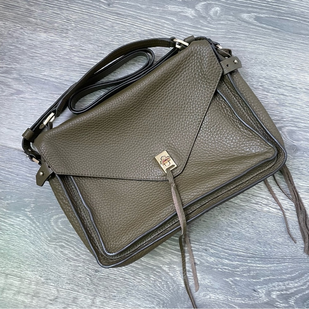 Rebecca Minkoff Large Darren Leather Messenger Bag Olive Green